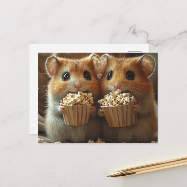 Cute Hamsters With Popcorn Vykort (Fram/Back In Situ)