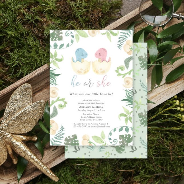 Cute Han eller hon Dinosaur Gender Reveal Jungle Inbjudningar (Skapare uppladdad)