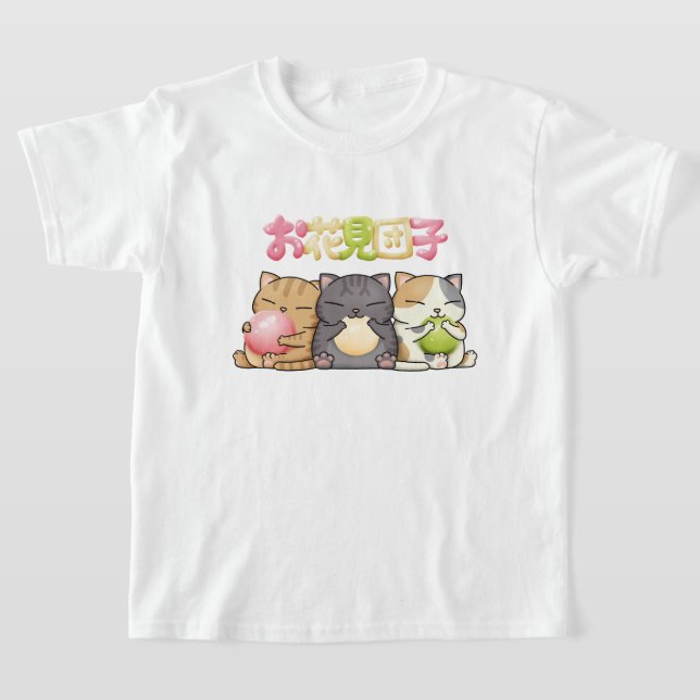 Cute Hanami Dango Cat Trio T Shirt (Laydown)