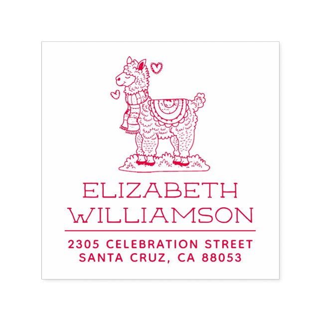 Cute Hand-dragen Alpaca Namn & Returadress Självfärgande Stämpel (Design)