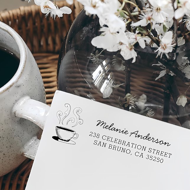 Cute Hand-dragen kaffe Kopp Namn & Returadress Stämpel (Skapare uppladdad)