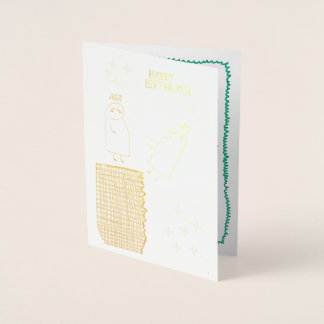 Cute Hand-Drawn Birthday Card med dansande Friend Folierat Kort