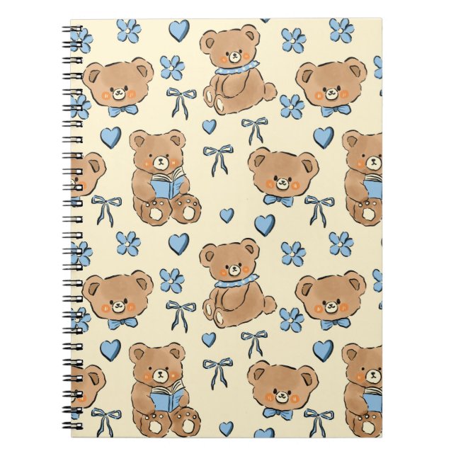Cute Hand-drawn Brown Teddy Bears Seamless Pattern Anteckningsbok (Framsidan)