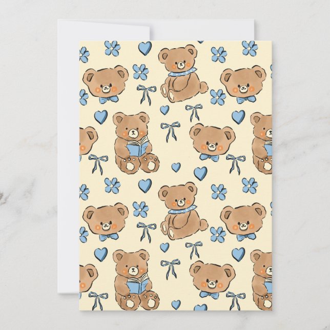 Cute Hand-drawn Brown Teddy Bears Seamless Pattern Inbjudningar (Framsida)