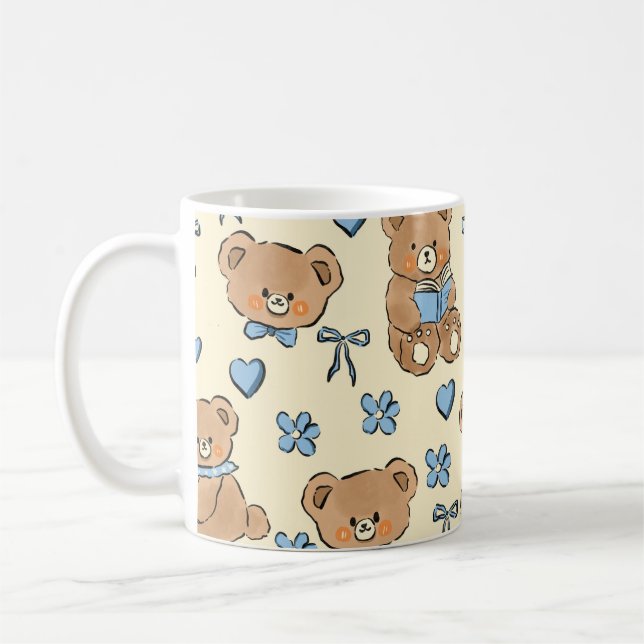 Cute Hand-drawn Brown Teddy Bears Seamless Pattern Kaffemugg (Vänster)