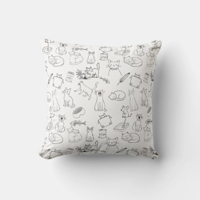 Cute Hand-Drawn Cat Doodles Kudde (Framsida)