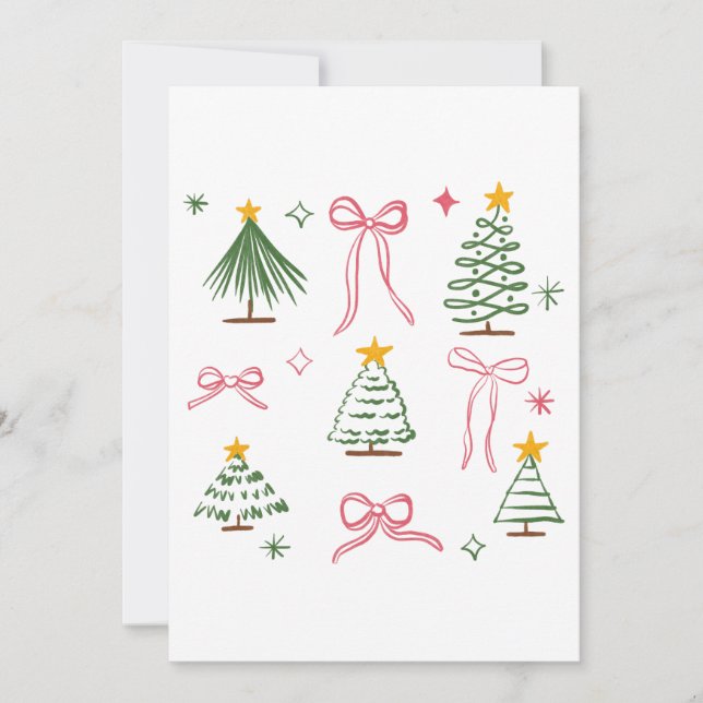 Cute Hand Drawn Christmas Trees and Bows Pattern Inbjudningar (Framsida)
