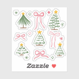 Cute Hand Drawn Christmas Trees and Bows Pattern Klistermärken