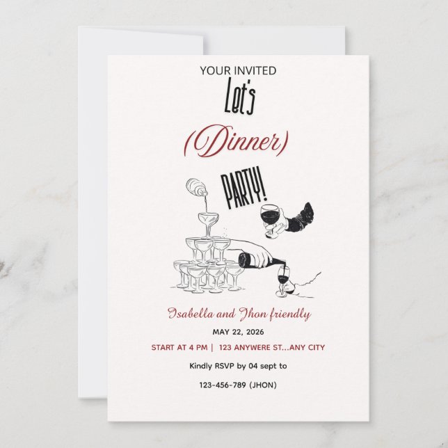 Cute Hand-Drawn Dinner Party-inbjudan Inbjudningar (Framsida)
