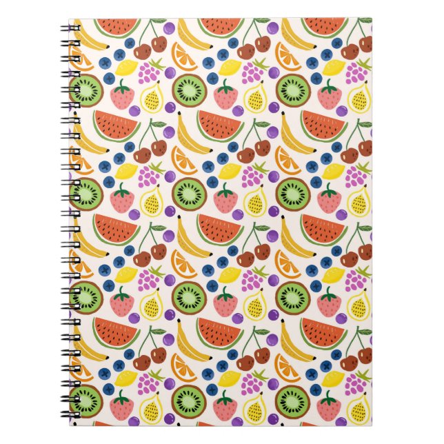 Cute Hand-drawn Doodle Fruits Seamless Pattern Anteckningsbok (Framsidan)