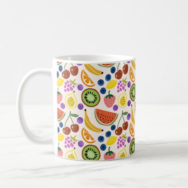 Cute Hand-drawn Doodle Fruits Seamless Pattern Kaffemugg (Vänster)
