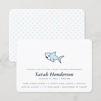 Cute Hand Drawn Girl Shark Baby Shower Boy Inbjudningar