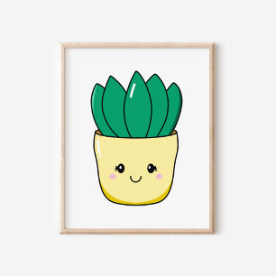 Cute Hand-Drawn Kawaii Poged Succulent Plant Poster