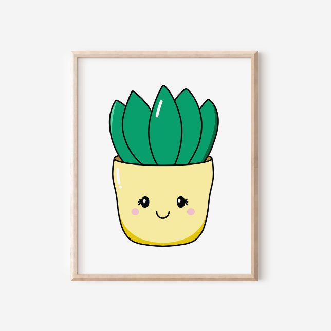 Cute Hand-Drawn Kawaii Poged Succulent Plant Poster (Skapare uppladdad)