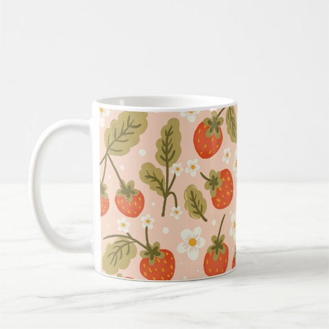 Cute Hand-drawn Red Strawberry Seamless Pattern Kaffemugg (Vänster)