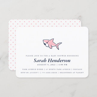 Cute Hand Drawn Rosa Shark Baby Shower Girl Inbjudningar