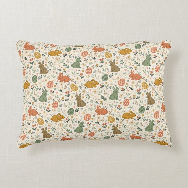 Cute Hand Drawn Spring Bunnies Accent Pillow Prydnadskudde (Framsidan)