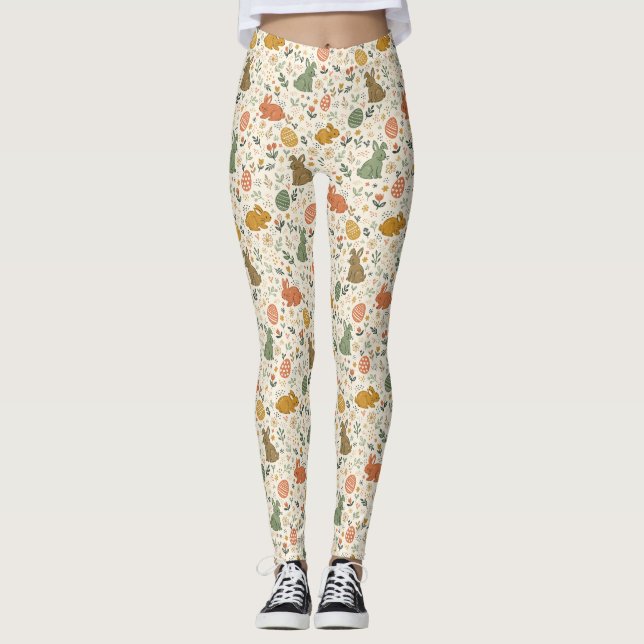 Cute Hand Drawn Spring Bunnies Leggings (Framsida)