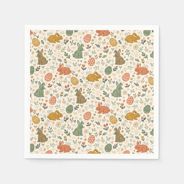 Cute Hand Drawn Spring Bunnies Napkins Pappersservett (Framsidan)