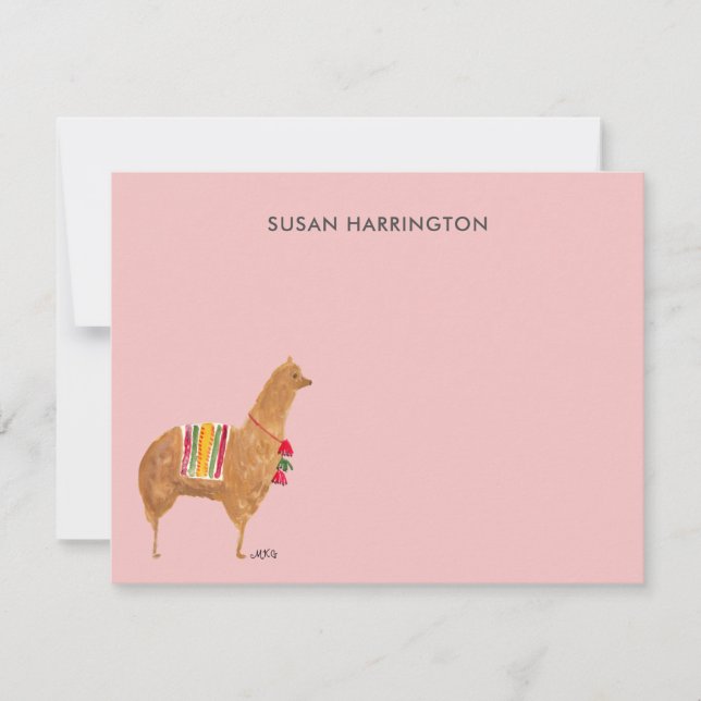 Cute Hand-Illustrated Llama Alpaca Personlig Anteckningskort (Framsida)
