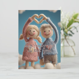 Cute Hand-knit Couple Yarn Dolls Valentine's  Julkort