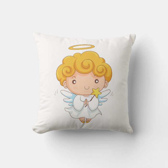 Cute Hand plockade Angel-pojken Kudde (Framsida)