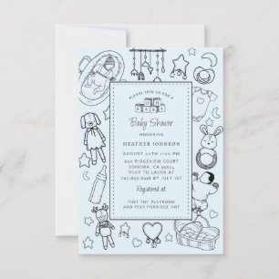 Cute Hand plockade Baby Shower Blue Boy Inbjudningar