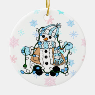 Cute Hand plockade Blue Snögubbe jul Julgransprydnad Keramik