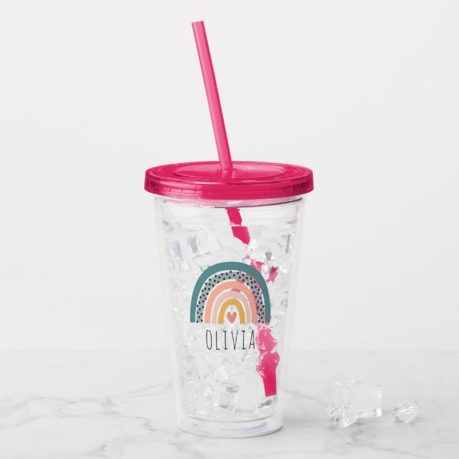 Cute Hand plockade Boho Rainbow Personlig Take Away Mugg (Framsida Ice)