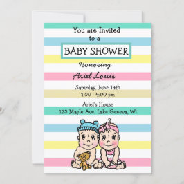 Cute Hand plockade Boy and Girl Twillingars Baby S Inbjudningar