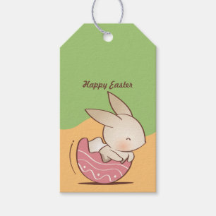 Cute Hand plockade Bunny, Rosa Påskägg Presentetikett