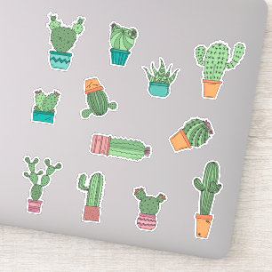 Cute Hand plockade Cactus Plants in Pots 12 Pack o Klistermärken