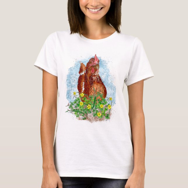 Cute Hand plockade Chicken T Shirt (Framsida)