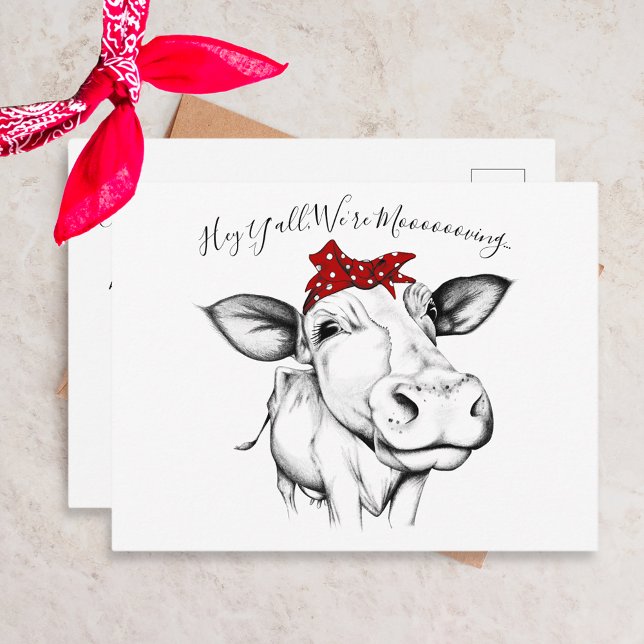 Cute Hand plockade Cow Bandana Flytta Notice Vykort (Skapare uppladdad)