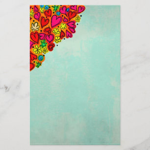 Cute Hand plockade Doodle Hearts and Flowers Brevpapper