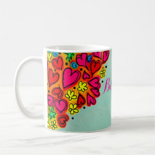Cute Hand plockade Doodle Hearts and Flowers Kaffemugg