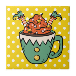 Cute hand plockade Elf Colorful retro Roligt Gult Kakelplatta