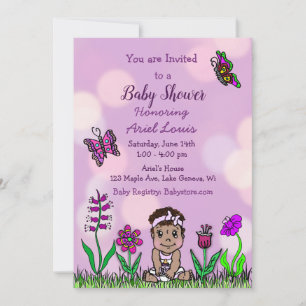 Cute Hand plockade Ethnic Flicka Baby Shower Inbjudningar