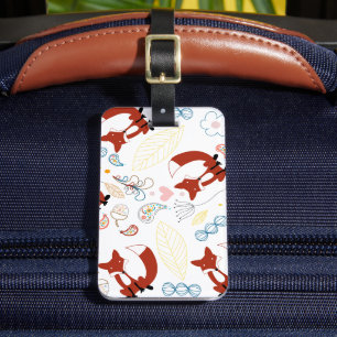 Cute Hand plockade Fox Hearts in Gult Blue Rosa Bagagebricka
