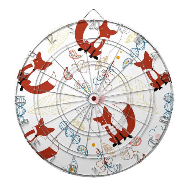 Cute Hand plockade Fox Hearts in Gult Blue Rosa Darttavla (Framsidan)