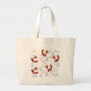 Cute Hand plockade Fox Hearts in Gult Blue Rosa Jumbo Tygkasse