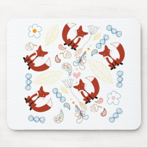 Cute Hand plockade Fox Hearts in Gult Blue Rosa Musmatta