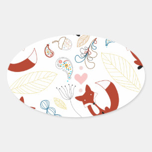 Cute Hand plockade Fox Hearts in Gult Blue Rosa Ovalt Klistermärke