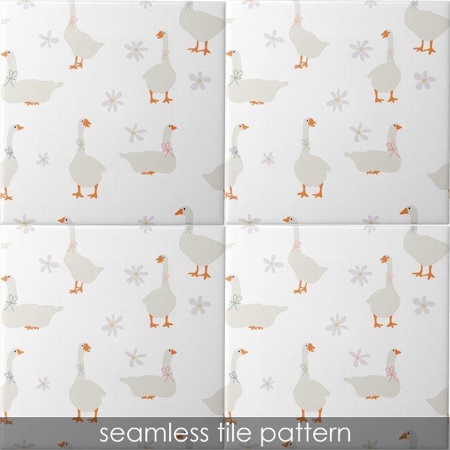 Cute Hand plockade Goose & Daisys Kids Bathroom Kakelplatta (Cute Hand Drawn Goose & Daisies Kids Bathroom Ceramic Tile)
