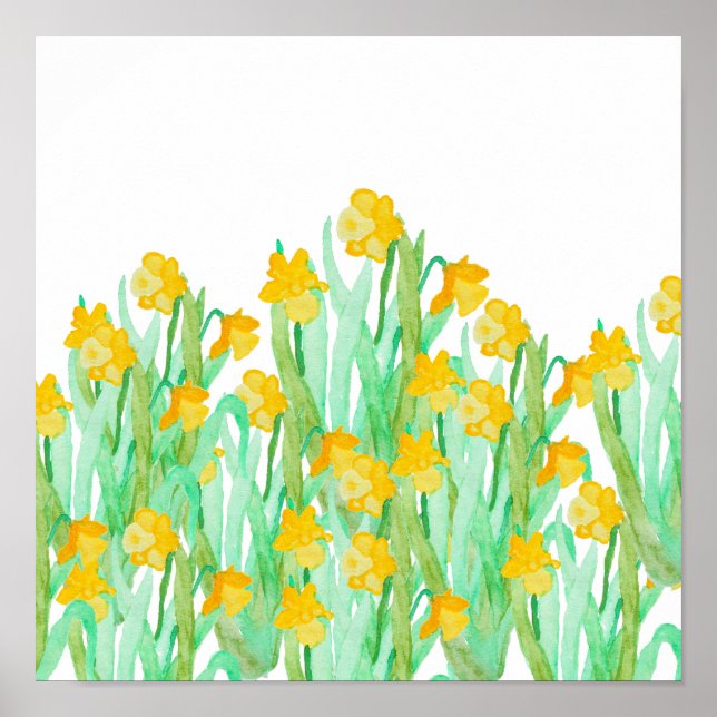 Cute hand plockade gult vattenfärgsdaffodil poster (Framsidan)