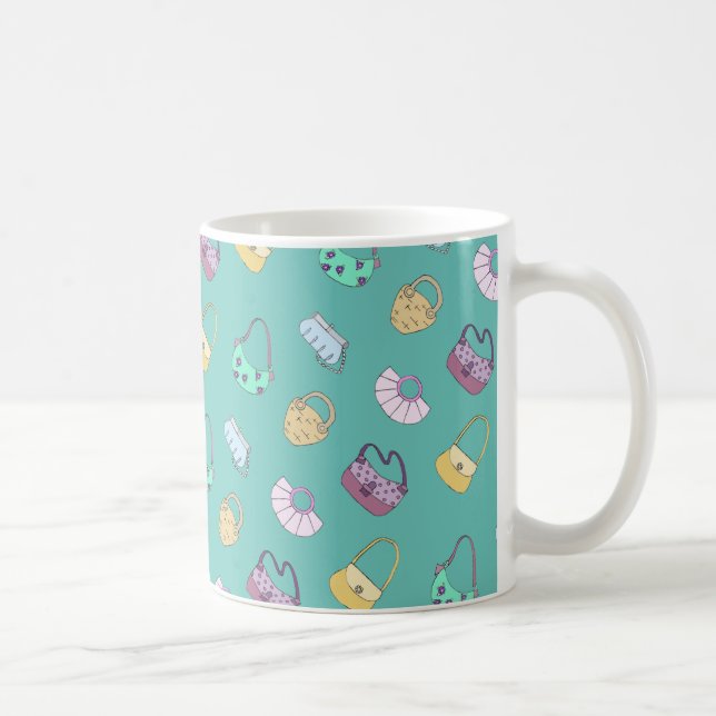 Cute Hand plockade handsäckar Doodles Mönster Teal Kaffemugg (Höger)