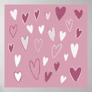 Cute Hand plockade Hearts Rosa White Poster
