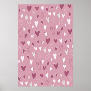 Cute Hand plockade Hearts Rosa White Poster