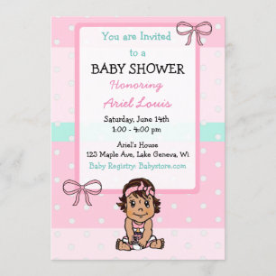 Cute Hand plockade Hispanic Flicka Baby Shower Inbjudningar
