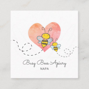 Cute Hand plockade Honungsbin Rosa Heart Apiary Fa Fyrkantigt Visitkort